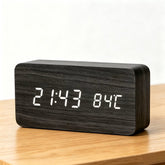 Minimalist LED Digital Alarm Clock with Sound Activated Wake Mode, Multi-Brightness Dimmer & Indoor Temperature Readout for Bedroom & Desktop Use