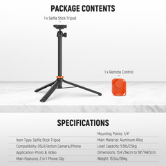2-in-1 Extendable Selfie Stick Tripod Combo With Wireless Shutter Remote, Multi-Device Universal Shooting Support Stand
