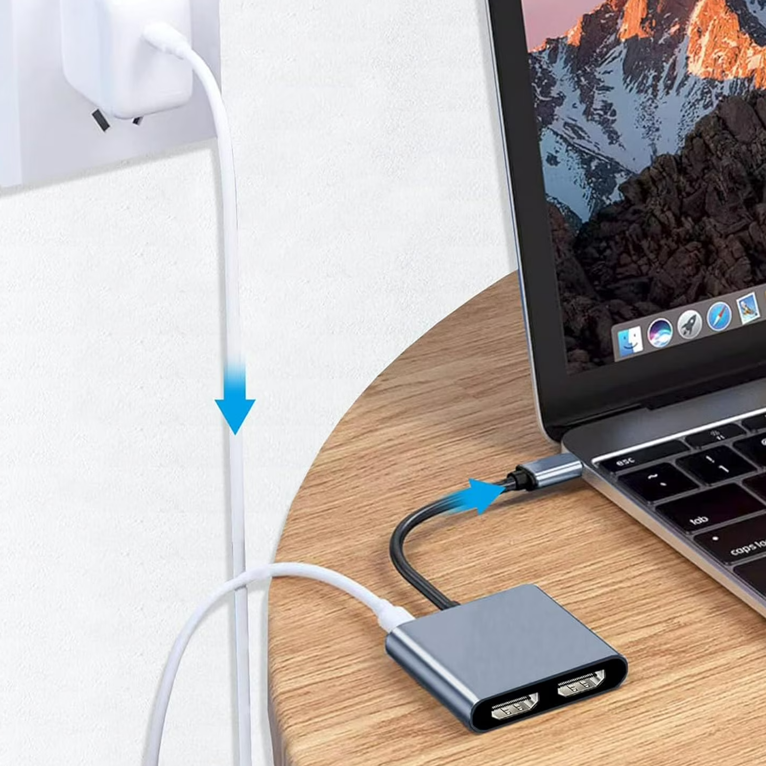 Usb-C Dual Display Multiport Docking Adapter, Triple-Function Hub With Dual 4K Video Output, Pass-Through Charging And Superspeed Data Port