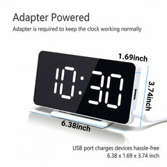 Mirror Surface Led Digital Wake-Up Clock, Built-In Device Charging Port, Dual Independent Wake Alarms With Adjustable Screen Brightness & Snooze Feature