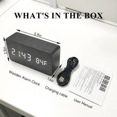 Minimalist LED Digital Alarm Clock with Sound Activated Wake Mode, Multi-Brightness Dimmer & Indoor Temperature Readout for Bedroom & Desktop Use